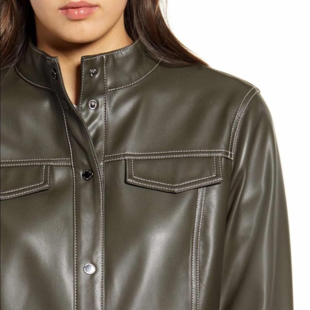 Sam Edelman Vegan Faux‎ Leather Jacket Women's Size Medium Loden Brown NWT - Picture 2 of 12